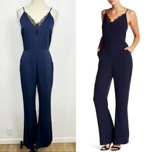 Adelyn Rae Navy Blue Lace Trim Jumpsuit Preppy Career Graduation Church Size S